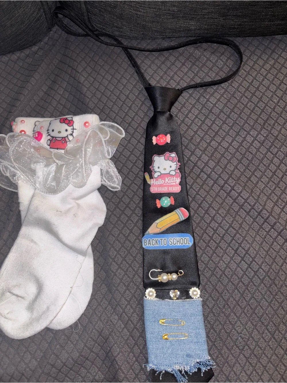 Hello Kitty Black Kids School-Themed Novelty Tie with Pink Accents